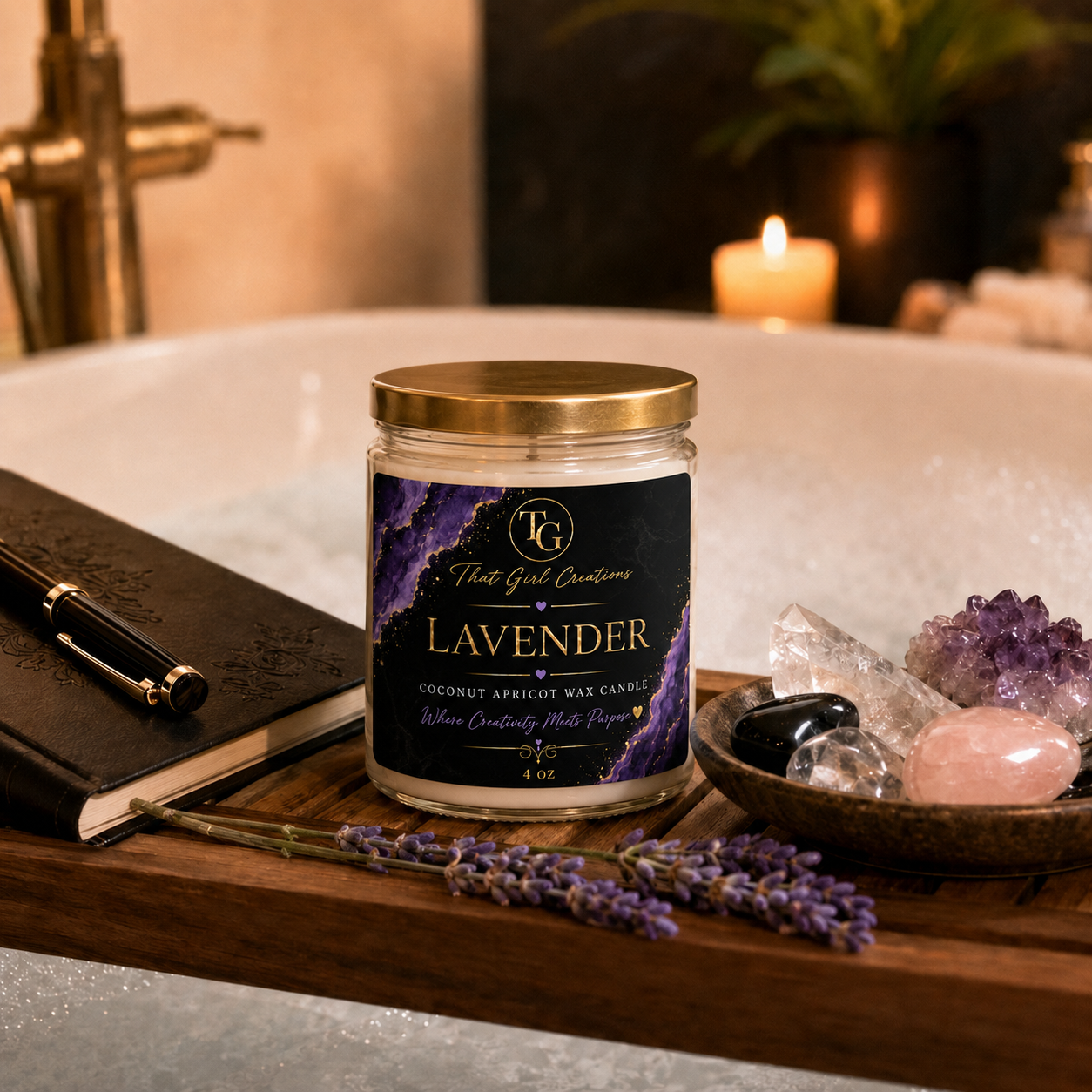That Girl Creations Lavender Coconut Apricot Wax Candle, 4 oz