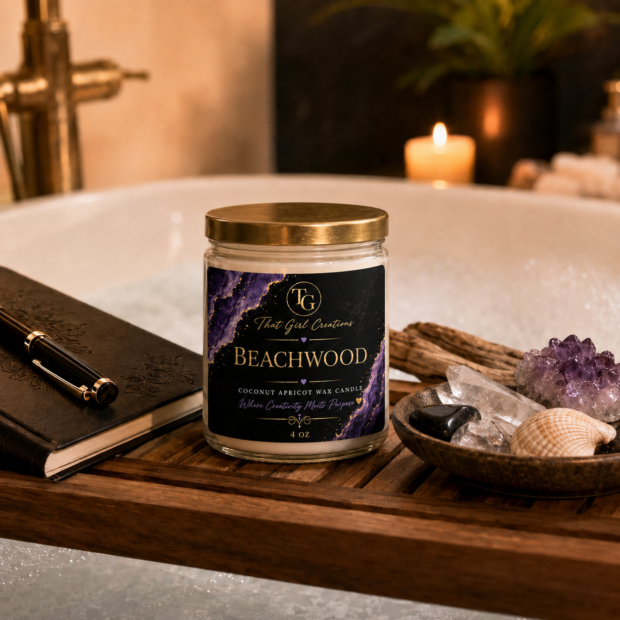 That Girl Creations Beachwood Coconut Apricot Wax Candle, 4oz