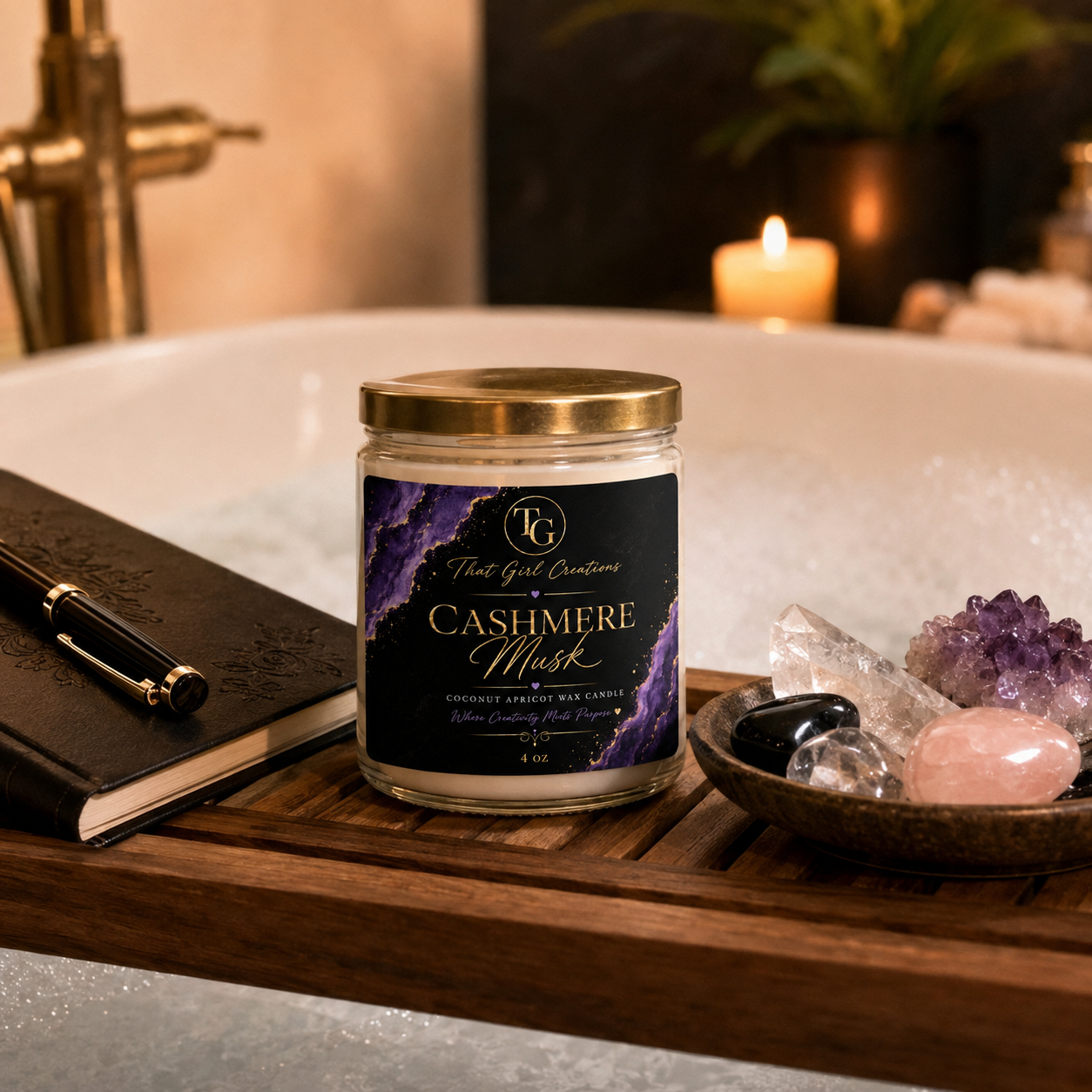 That Girl Creations Cashmere Musk Coconut Apricot Wax Candle, 4 oz