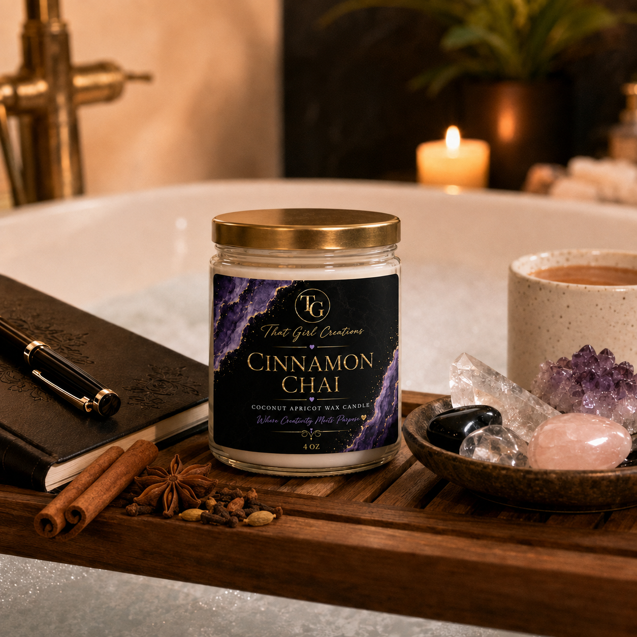 That Girl Creations Cinnamon Chai Coconut Apricot Wax Candle, 4 oz