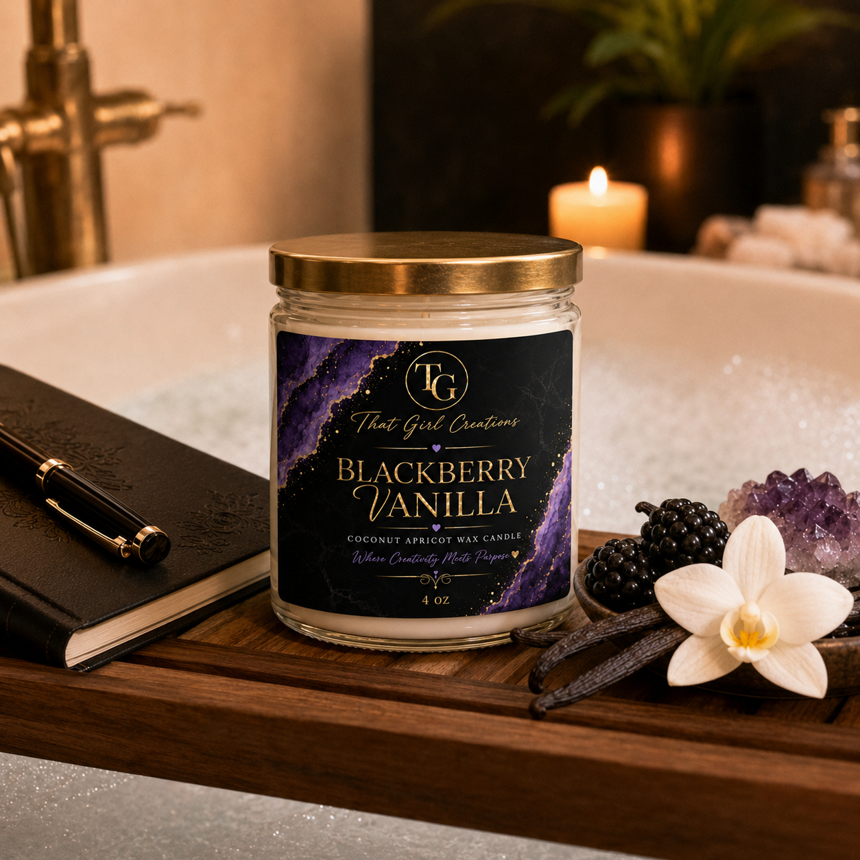 That Girl Creations Blackberry Vanilla Coconut Apricot Wax Candle, 4 oz