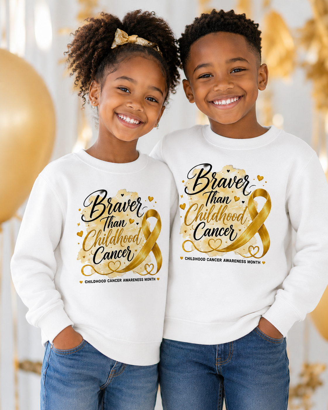 Braver Than Childhood Cancer Awareness Crewneck Sweatshirt