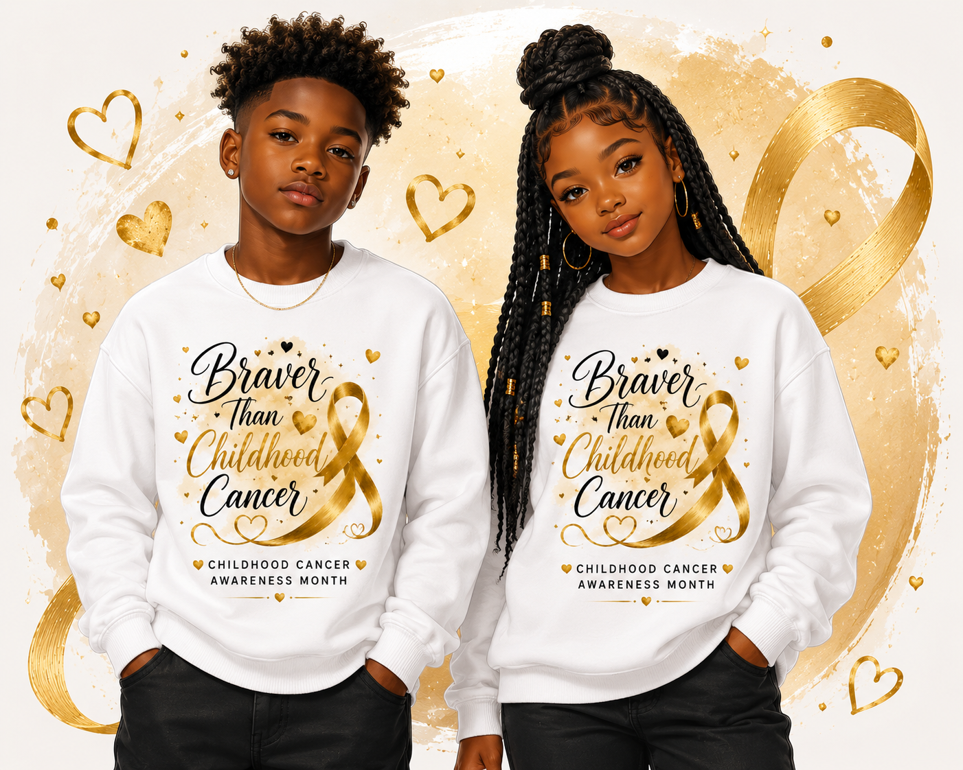 Braver Than Childhood Cancer Awareness Crewneck Sweatshirt
