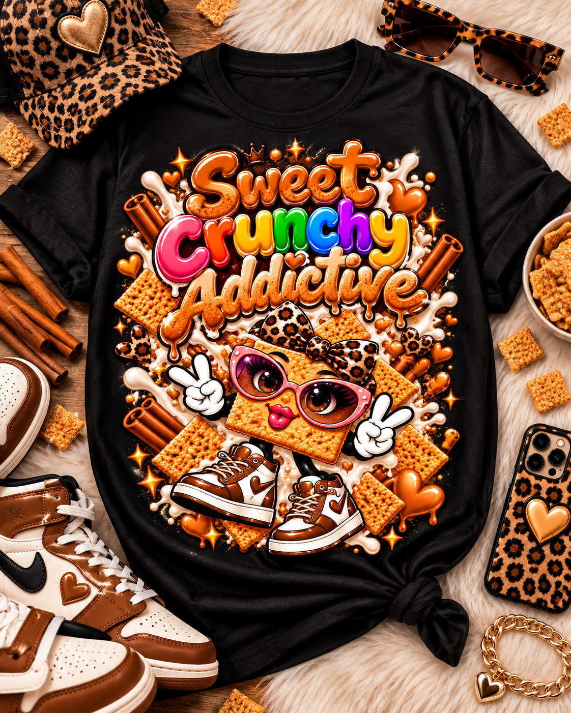 Sweet Crunchy Addictive Cinnamon Cereal Graphic T-Shirt
