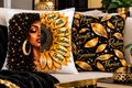 Sunflower Afro Woman Throw Pillow — Hope Faith Strength Resilience Survivor Thrive | 14x14 Double-Sided Decorative Pillow
