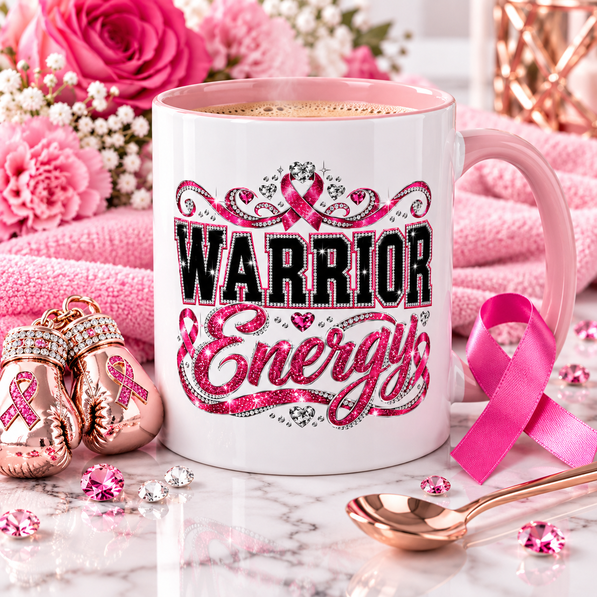 Warrior Energy Breast Cancer Awareness Accent Mug