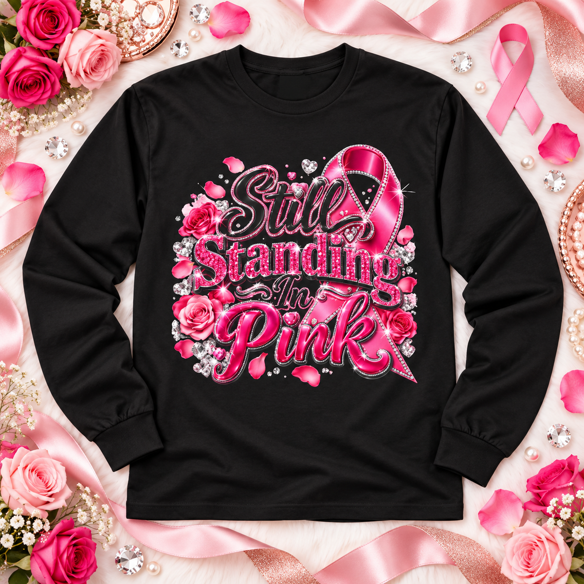 Still Standing In Pink Breast Cancer Awareness Long Sleeve Shirt