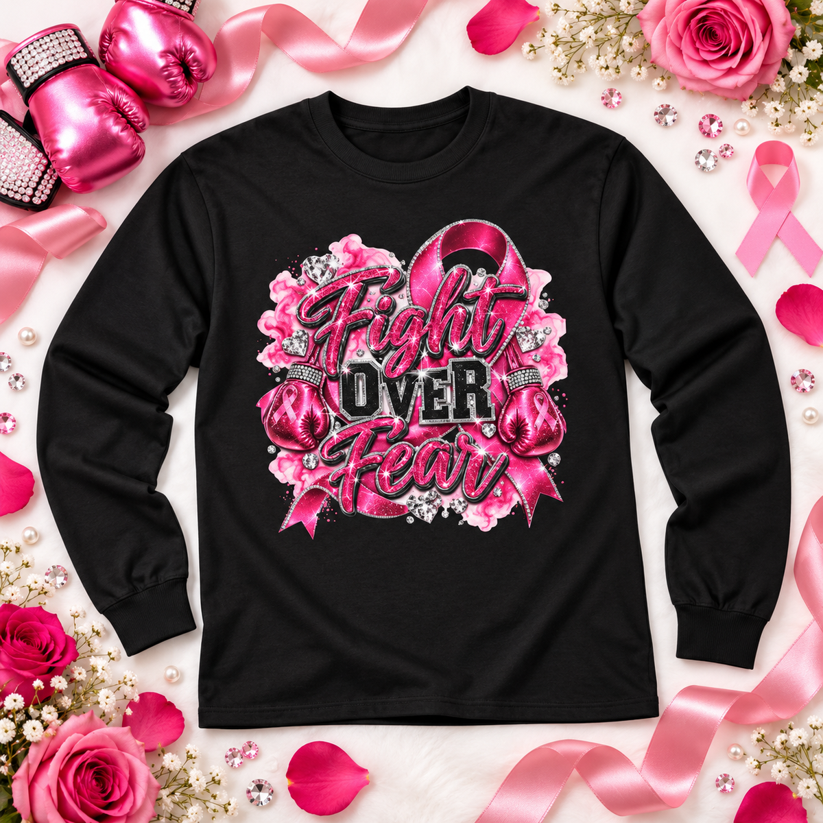 Fight Over Fear Breast Cancer Awareness Long Sleeve Shirt